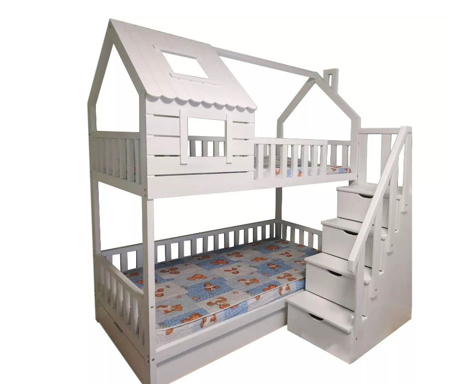 Двухъярусная кровать-домик с лестницей-комодом