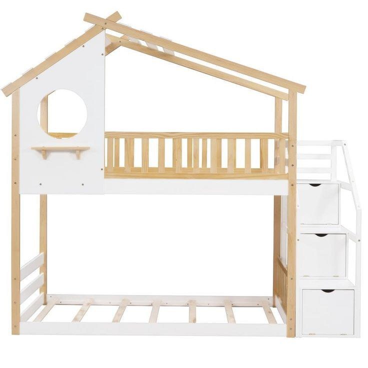Напольная двухъярусная кровать-домик с лестницей-комодом